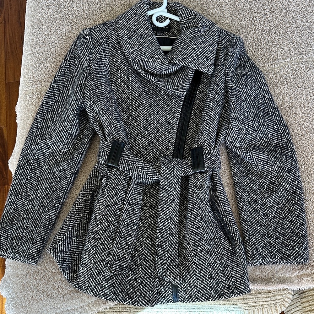 Women's Black and White Herringbone Coat